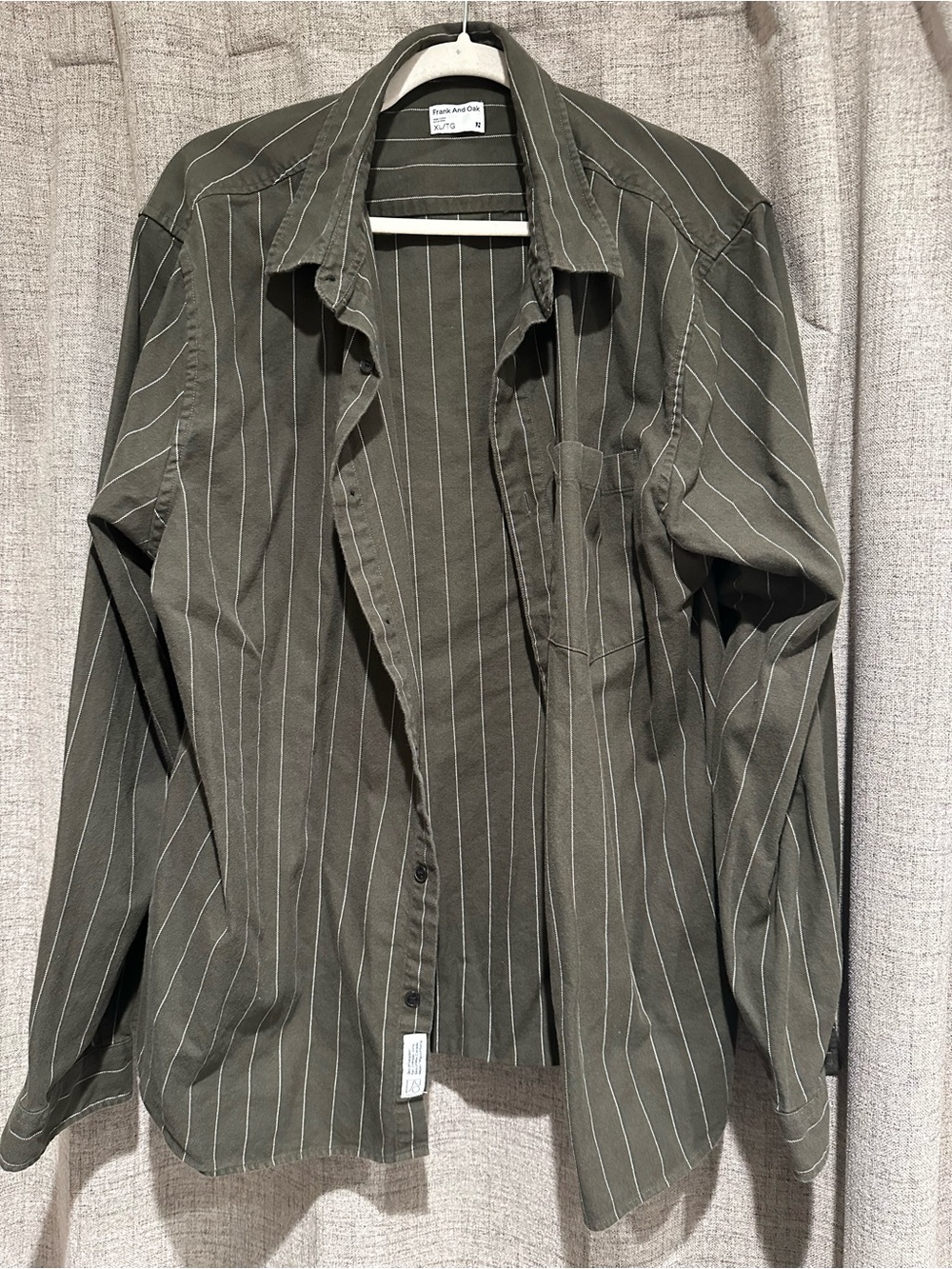 Frank & Oak Olive Green Pinstripe Flannel Button-Down Shirt